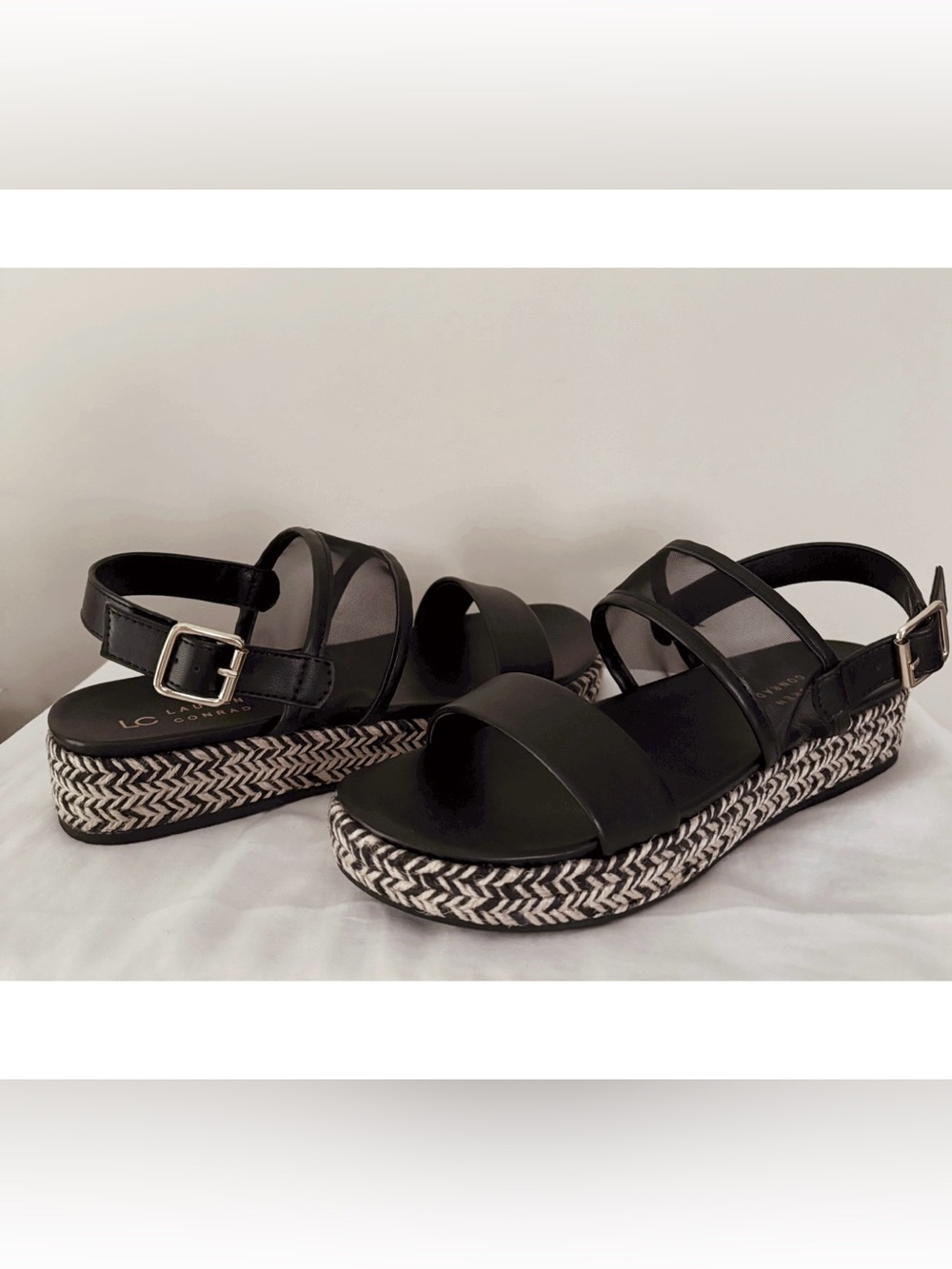 LC Lauren Conrad Black Platform Sandals with Braided Trim - Picture 8 of 14